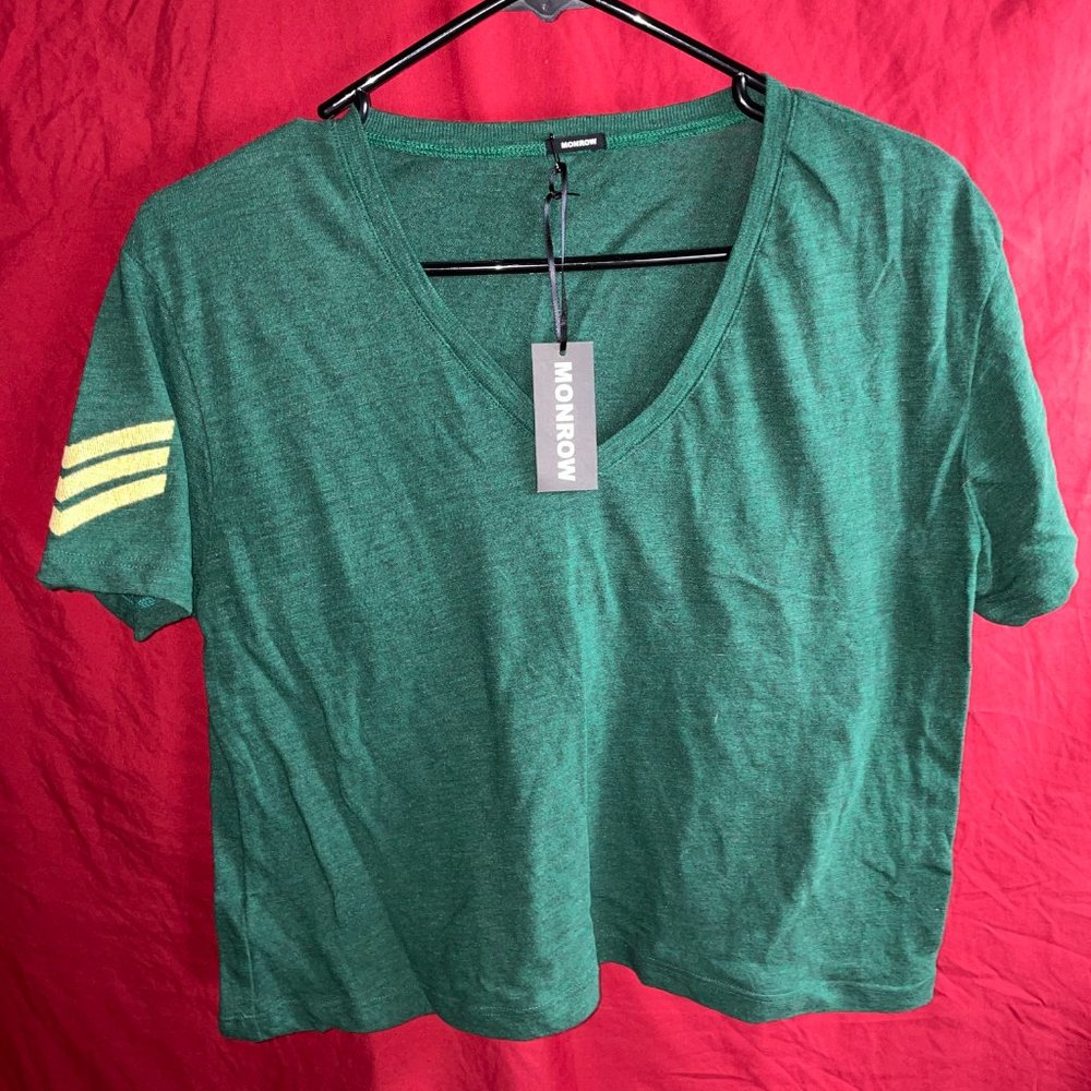 Monrow Green Army Arrows Crop Top V-Neck Shirt